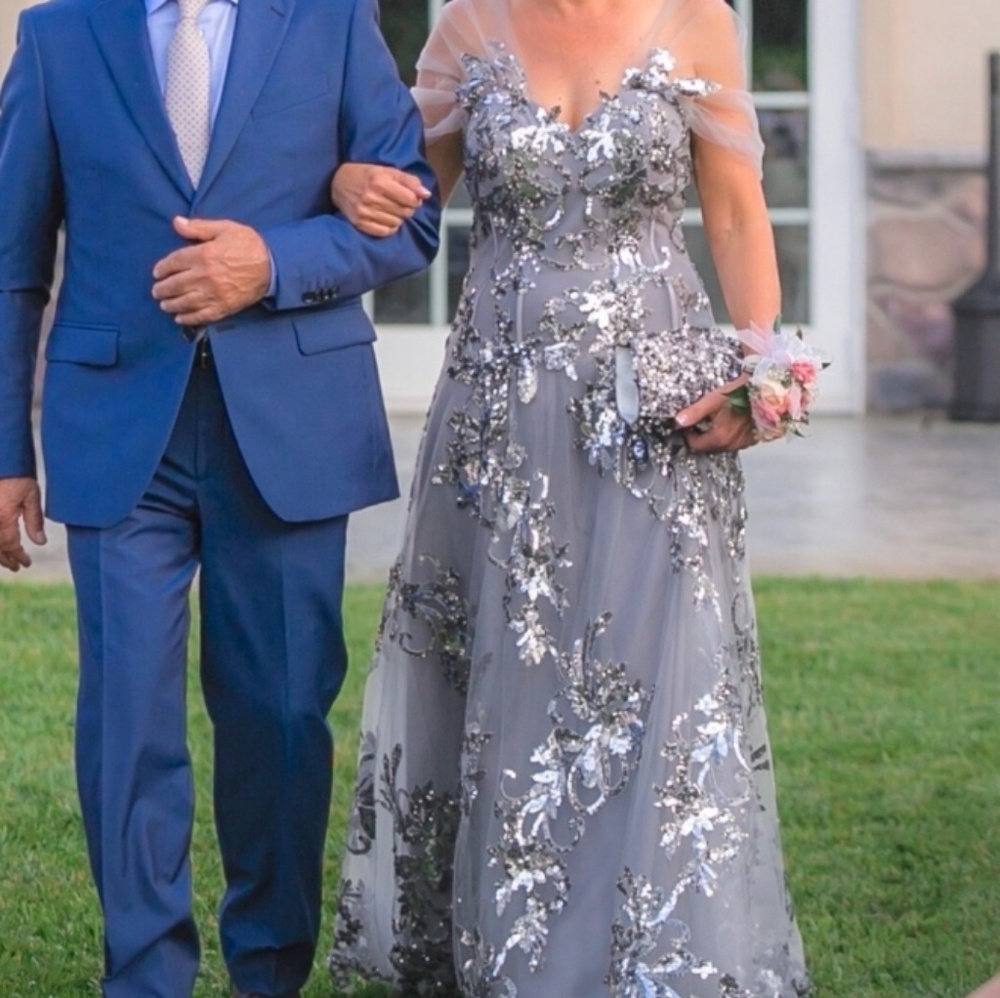 Grey Sequin Gown Mother of the Bride Dress, Christmas formal, pageant